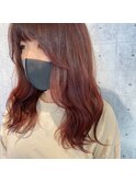 韓国風berrypink/サイドバング/赤髪