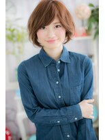 ミック 日暮里店(miq) ヘーゼルベージュ斜めバングくせ毛風マッシュヘアc1