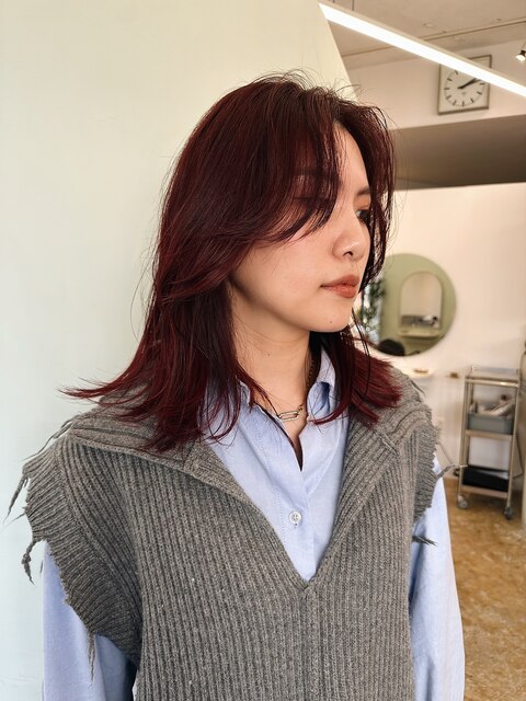 cherry red ＋layer cut