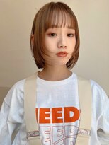 ハニー 町田(HONEY)&nbsp;小顔シースルー前髪　イメチェンミニボブ　オレンジベージュ