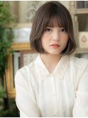 ミルクティーアッシュぱっつん前髪丸みボブc5大宮20代30代40代