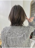 大人ガーリーダークアッシュミディアムレイヤーカット髪質改善
