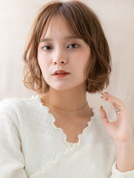 カバーヘア ブリス 上尾西口店(COVER HAIR bliss) ツーウェイバングミルクベージュブリーチなし抜け感ボブ30代X