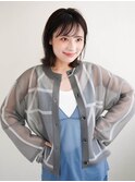 ミディアムヘア/斜めバング/グレージュカラー/新宿