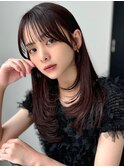 ワンカールレイヤーカット艶髪チェリーレッドブラウン