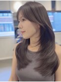 レイヤーカットシースルーバング韓国ヘアミディアムレイヤー