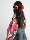 セミロングヘアー卒業式袴編みおろしハーフアップアレンジ卒園式