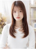 ミルクティーカラー顔回りレイヤーストレートa戸頭20代30代40代