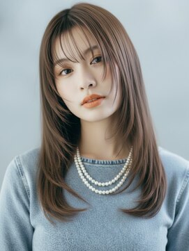 デバイス バイ フレイムス 越谷(DEVICE by Frames) 小顔レイヤー/セミロング/20代 30代 40代◎前髪ありベージュ越谷