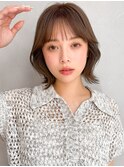 美髪デジタルパーマミルクティーブロンド斜めバングうるツヤ