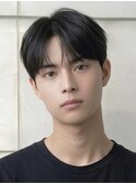 黒髪韓国マッシュショートツーブロックダウンパーマワックスなし