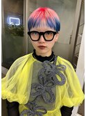 ピンクルルーツカラーブルーシャギーカット