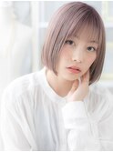 小顔ミルクティーピンク切りっぱなしボブディh3越谷10代20代30代