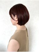 オレンジピンクオイルカラー・耳掛けショートボブ