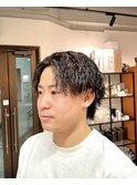 マッシュウルフセンターパートメンズカットメンズパーマ