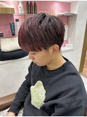 暖色系カラーブリーチありワインレッド