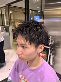 メンズツーブロックパーマナチュラルアップバングショートF