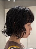 天神大名顔周りレイヤーカットミディアムボブタッセルボブパーマ