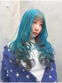 ターコイズブルー・デザインカラー・エンドカラー・裾カラー