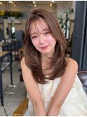 美髪レイヤーカット/顔まわりレイヤー/ロングレイヤ 一/前髪