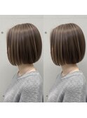 白髪ぼかしハイライト対応ショートボブ/上品ベージュ
