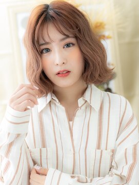 カバーヘア ブリス 川口(COVER HAIR bliss) ミルクティーピンクブリーチなしくせ毛風ゆるふわボブ20代30代h5