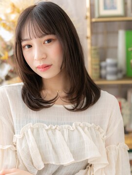 カバーヘア イヴ 戸頭店(COVER HAIR EVE) 黒髪バレイヤージュ小顔内巻きエアストレートa戸頭20代30代40代