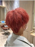 透明感カラー20代30代ダブルカラーブリーチピンクオレンジ