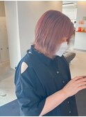脱白髪染め　ミニボブ　ピンクベージュ