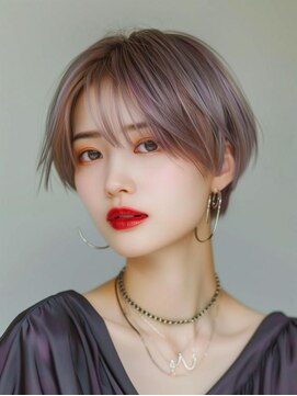 ムウ 難波(MOU) ショートワイドバングホワイトブロンドイメチェン20代30代40代