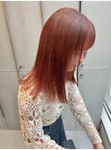 透け感オレンジベージュ×ミディアムストレート