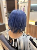 20代30代40代ショートレイヤーウルフカットWカラーブルー