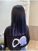 インナーカラーラベンダー パツっとボブ 切りっぱなしボブ