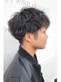 黒髪/20代/ツーブロック/波巻き/マッシュ/センターパート/刈り上