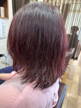 美容室ヒラトヤ 仙北店 夏カラー＊ブリーチなしピンクヘア＊くびレイヤーミディアム