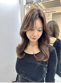 小顔ブリーチなし黒髪ネビージュワンレンローレイヤーボブルフ