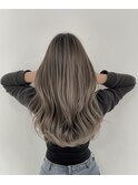 デザインカラーレイヤーカットウェットヘアオリーブベージュ白髪