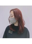 顔まわりレイヤー×艶感ピンクレッド【北千住美容院HANARE】