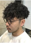 ツイストスパイラルパーマメンズパーママッシュウルフフェード