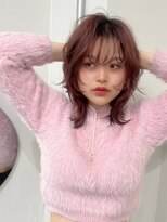 レイヤーカット　ニュアンスパーマ　小顔　カシスピンク