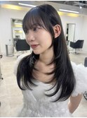 ミディアムレイヤー 艶カラー 暗髪 韓国風 髪質改善 福岡美容室