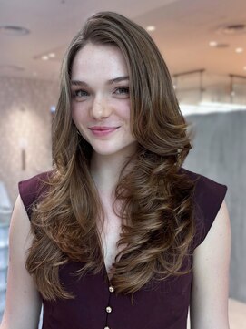 シオン(shion) ココアベージュ顔周りレイヤーロング小顔_F1232