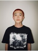 BURGメンズカットベリーショートレッドカラーバズアップバング