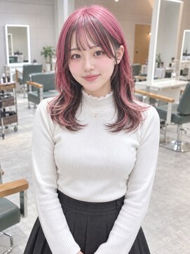 デイズ(days) レッドピンクとブロックツートンカラーロング