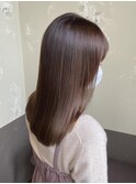 黒髪/グレーベージュ/レイヤーロング/前髪パーマ/伸ばしかけ