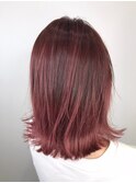 REDバレイヤージュ×赤味カラー×外ハネ