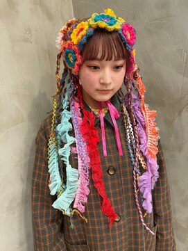 ポルム パプリカ(polum paprika) カントリー民族風編み込みツインテール リボンレース花 個性的