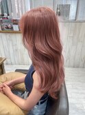 コーラルピンクベージュレイヤーカットロングヘア