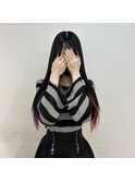 インナーカラー　ムラサキカラー　赤髪　エクステ　YUKI
