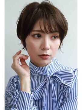 ムウ 難波(MOU) クールショートボブ前髪イメチェンピンクベージュ30代40代50代